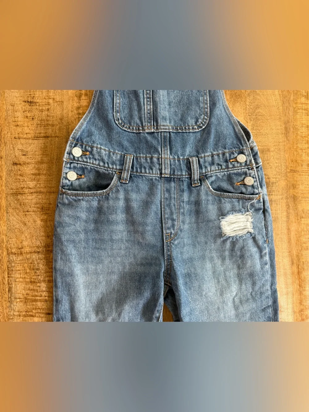 Old Navy Distressed Denim Overalls Girls L (10-12) Blue Adjustable Straps